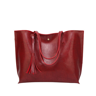 

Tailored retro oil skin large capacity shoulder bag Tote bag BK