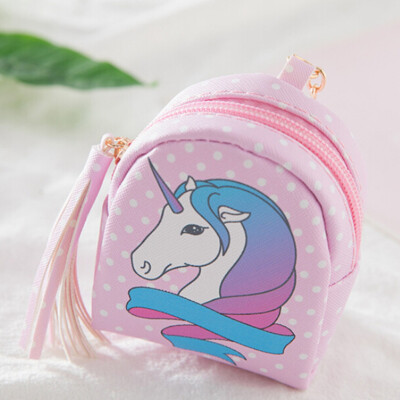 

New Fashion Women Girls Unicorn Coin Purse Card Bag Headset Case Cable Storage Bag Cartoon Pattern Pu Zero Wallet Mini Coin Bag