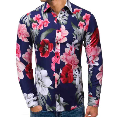 

Toponeto Mens Autumn Winter Casual Turn-down Collar Long Sleeve Printing Shirt