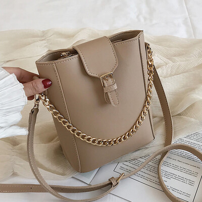 

French minority air texture bag 2019 new tide 100 chain slanted single shoulder bucket bag