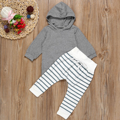 

Newborn Baby Boy Girl Hooded Coat TopsStriped Pants Legging Outfits Clothes Set