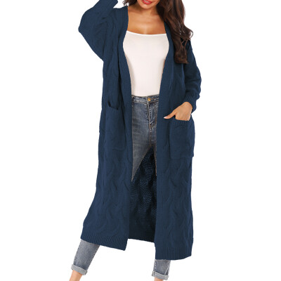 

Loose Solid Color Pocket Knit Thick Sweater Cardigan