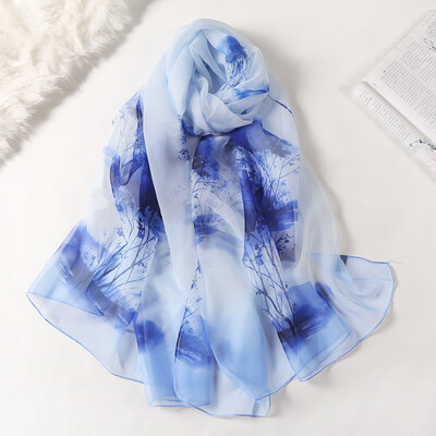 

Gobestart Fashion Women Flower Print Long Soft Wrap Scarf Simulation Silk Shawl Scarves