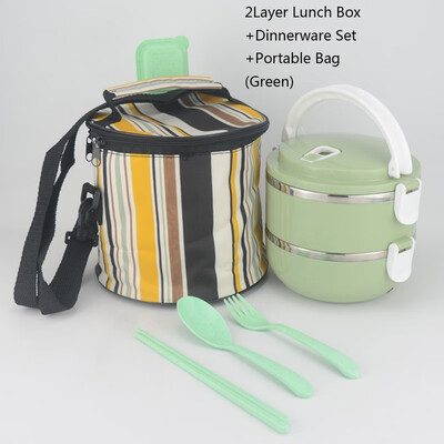 

Natural Nordic Design colorful Portable stainless steel lunch box Bento combination container With Spoons&bag Leakproof box