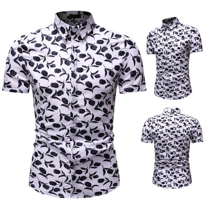 

Toponeto Fashion Mens Casual Button Print Hawaii Print Beach Short Sleeve Top Blouse