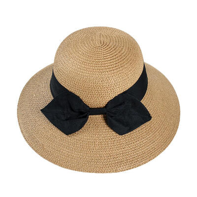 

Large Brim Bowknot Decor Straw Cap Women Beach Crochet Visor Hat Sun Cap