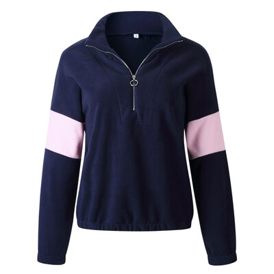 

Women Fashion Colorblock Zipper Sweatshirt Womens Long Sleeve High Collar Sweatshirt sudadera mujer Autumn Casual Pullover Tops