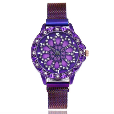 

Fashionable Crystal Women Watch Flower Dial Face Maganet Watch Wristwatch with Weave Knitted Strap Band