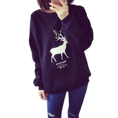 

Autumn Women Sweatshirt Long Sleeve Cartoon Print O-neck Loose Fashion Tops
