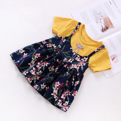 

Baby Girl Princess Dress Fake 2 Piece Toddler Floral Pattern Long Sleeve Cotton Dresses