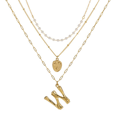 

2019 New Face Coin Beads Alphabet Initial LetterPendant Necklace Female Gold Color Chain Choker Collar Necklaces for Women