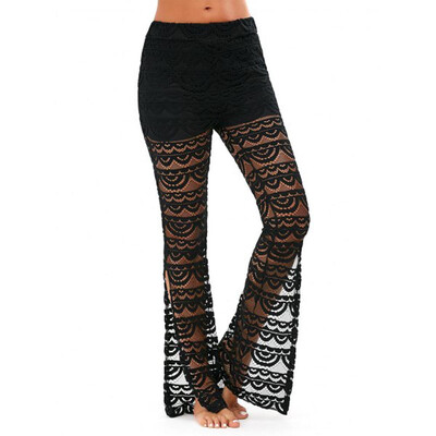 

Women Lace Bell Bottoms Flare Trousers Mid Waisted Wide Leg Long Yoga Pants