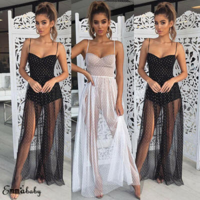 

Women Sexy Polka Dot Sheer Mesh Jumpsuit Dress Bodycon Clubwear Party Dress
