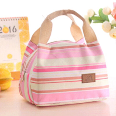 

Portable Insulated Cold Canvas Stripe Picnic Tote Carry Case Lunch Bag