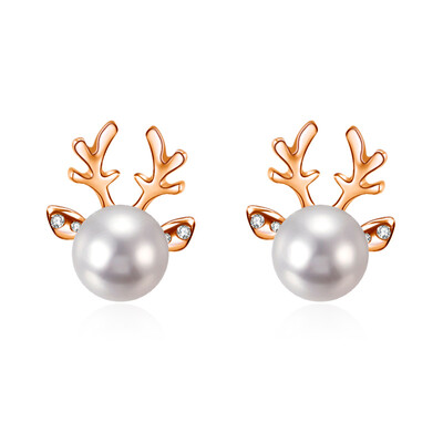 

99 1 Pairs Elegant Hot Sale Xmas Fashion Christmas Imitation Pearl Deer Earrings Ear Stud Women Girls Jewelry