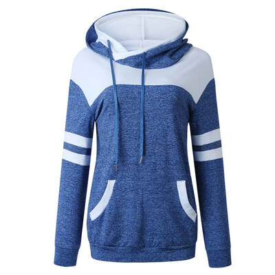 

New Women Casual Colorblock Drawstring Hoodie Sweatshirt Fashion Pockets Long Sleeve Pullover Tops 2019 Autumn Women Sweatshirts