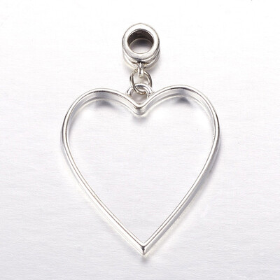 

Rack Plating Alloy Heart Dangle Beads with Tibetan Style Hangers Silver & Antique Silver Color 46x30x4mm Hole 5mm