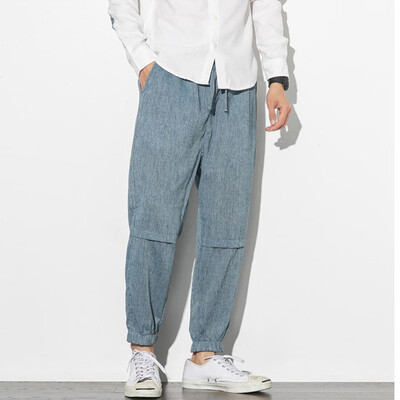 

Gobestart Mens New Style Fashion Flax Retro Trousers Large Individualized Printed Trouser