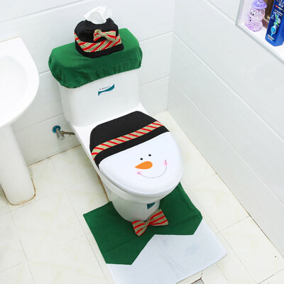 

3Pcs\Set Fancy Household Christmas Santa Toilet Seat Cover And Rug Bathroom Set