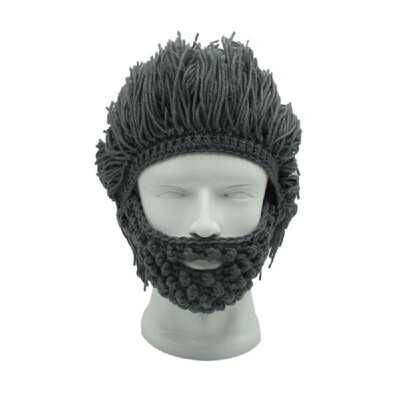 

New Fashion Wig Beard Hats Cavemen Handmade Warm Winter Funny Ski Cap Grey