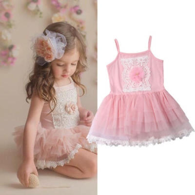 

Toddler Baby Girls Sleeveless Ruffle Princess Dress Little Girl Strappy Lace Tutu Dresses