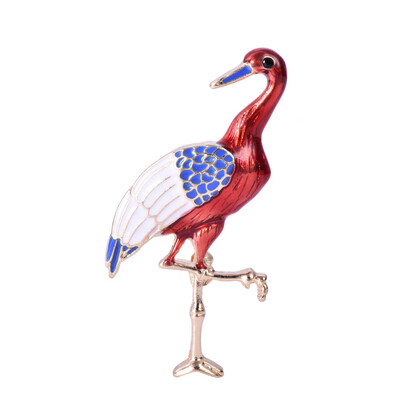 

Creative Elegant Ladies Women Fashion Retro Gold Craft Glaze Red-crowned Crane Rhinestone Gift Brooch Pin