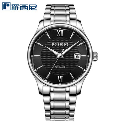 

ROSSINI watch yazun business series black plate steel belt imported movement mechanical watch luminous mens watch with calendar mens watch 618865W04C