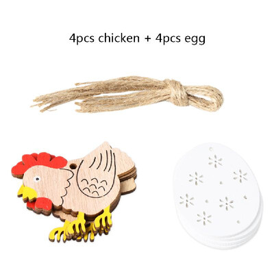 

8 PCS Easter Wooden ChickenRabbit EggFlower Shape Tags Cutouts Wood Crafts Decorative Tag Pendants with String for Home Decorati