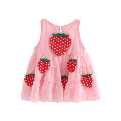 

Summer Casual Baby Girls Strawberry Sweet Pattern Sleeveless Dress Kids Toddler Pageant Sundress For 0-4 Years