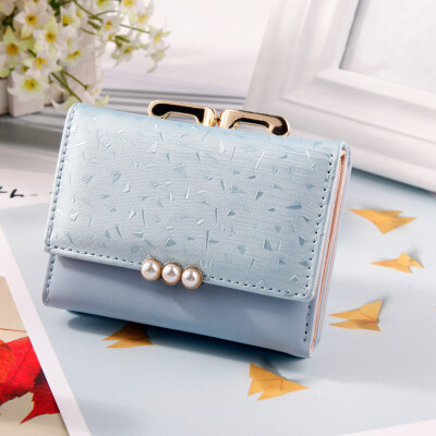 

Tailored Womens Fashion Tri-Fold Coin Purse Pearl Wallet Solid Color Card Package