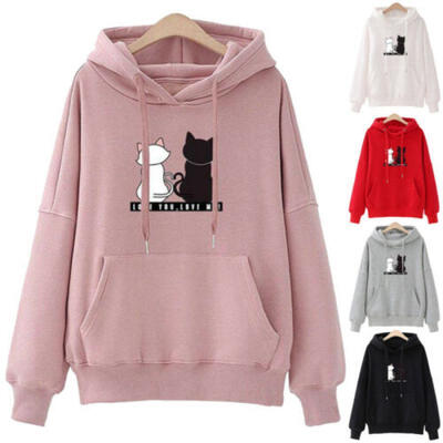 

Women Cat Print Hoodie Casual Sweatshirt Hooded Jumper Sweater Pullover Coat Top