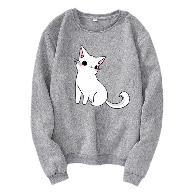 

Women Casual All-match Cartoon Cat Print Autumn Winter Velvet Loose Capless Round Neck Sweatershirt