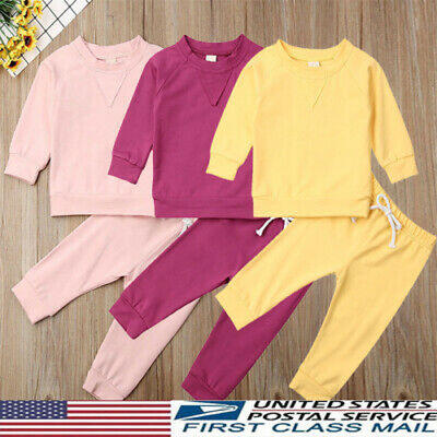 

US 2PCS Newborn Baby Girl Boy Unisex Tracksuit Outfits Set TopPant Clothes Set