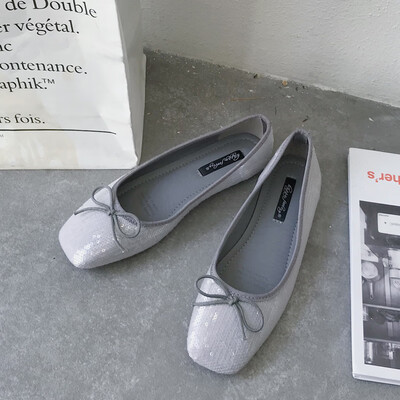 

Gentle fairy wind shoes spring&summer Korean bow sequins flat ins Doudou gourd shoes