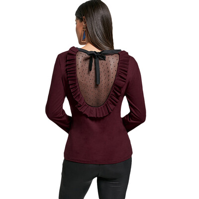 

Ruffle Back Mesh Panel Long Sleeve Top