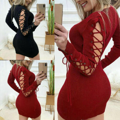 

Sexy Womens Autumn Bandage Bodycon Long Sleeve Club Party Cocktail Mini Dress