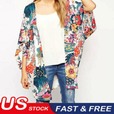 

Women Chiffon Beach Bathing Floral Cardigan Bikini Swimwear Cover Up Kimono Top