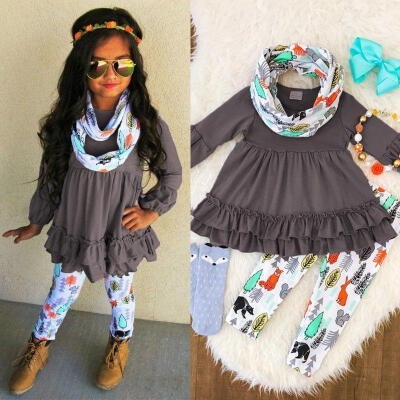 

NEW Winter Kids Baby Girls Clothing Floral Long Sleeve Top Dress Pants Leggings Outfits