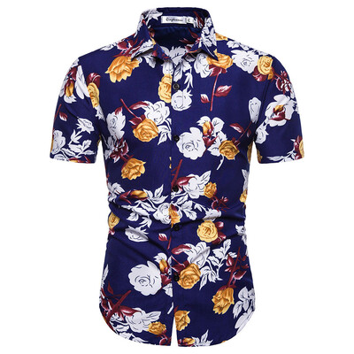 

Tailored Mens Hawaii Printed Splicing Pattern Casual Fashion Lapel Short Sleeve Shirt