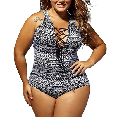 

Roseonmyhand Women One-Piece Plus Size Print Bikini Swimsuit Beachwear Swimwear Bathingsuit