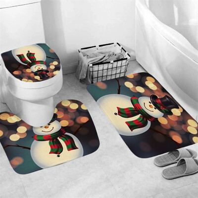 

〖Follure〗3Pcs Christmas shower Curtain Bathroom Anti-slip Carpet Rug Toilet Cover Mat Set