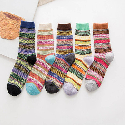 

5 Pairs Women Wool Cashmere Thick Winter Socks Warm Soft Solid Casual Sports