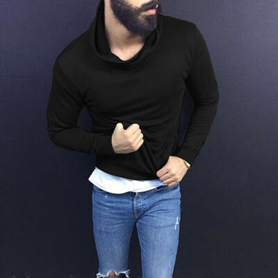 

Mens Fashion High Collar shirt long sleeve men fashion T-shirt Pullover Tops