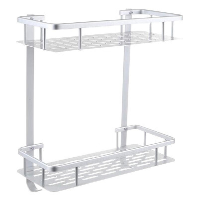

2 Tier Bathroom Shelf Wall Mounted No Drilling Shower Storage Basket Heavy Duty Aluminum Shower Organizer