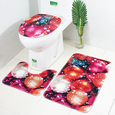 

Siaonvr Christmas Print Toilet Bathroom Mat Three-Piece Floor Mat Carpet Set