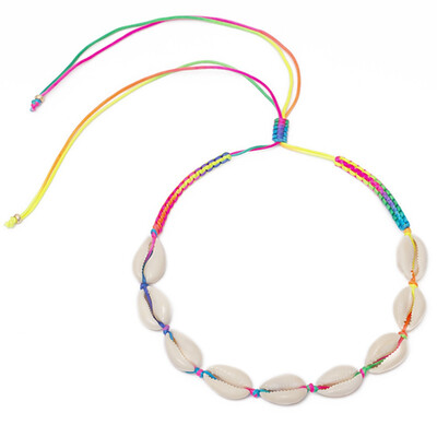 

Natural Shellfish Necklace With Adjustable National Style And Coloured Jade Thread