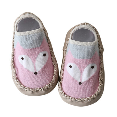

Baby Shoesborn Boys Girls Sock Style Anti-Slip Soft PU Leather Cotton Moccasins Cartoon Fox Dog Owl Pattern First Walkers