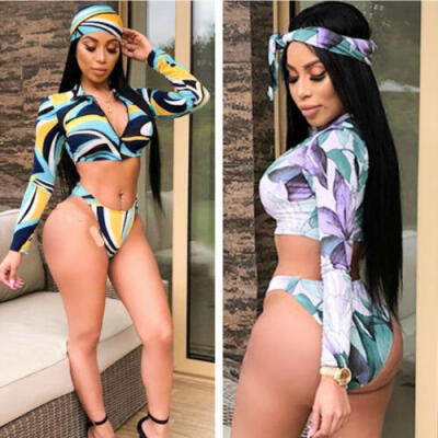 

3 Pieces Bandage Floral Bikini Set Womens Swimwear Swimsuit Bathing Suit Beach