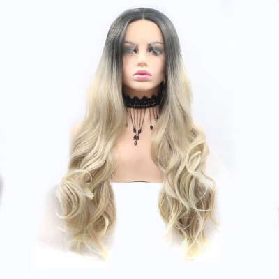 

Amazing Star Lace Frontal Wigs Ombre Blonde Color Heat Resistant Fiber Middle Part Synthetic Hair For Fashion Women