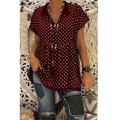 

Starmoon Women Casual V Neck Short Sleeve Dot-Intarsia Print Shirts Soild Top Vest Blouse